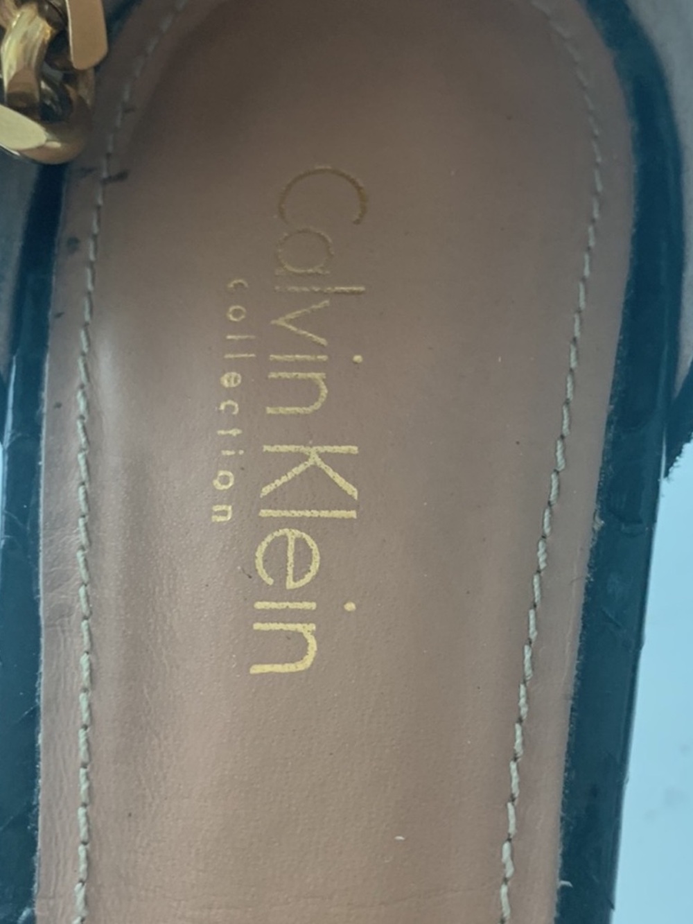 Calvin Klein Collection Black Open-Toe Ankle-Strap Sandals with Gold Chain - Picture 3 of 7
